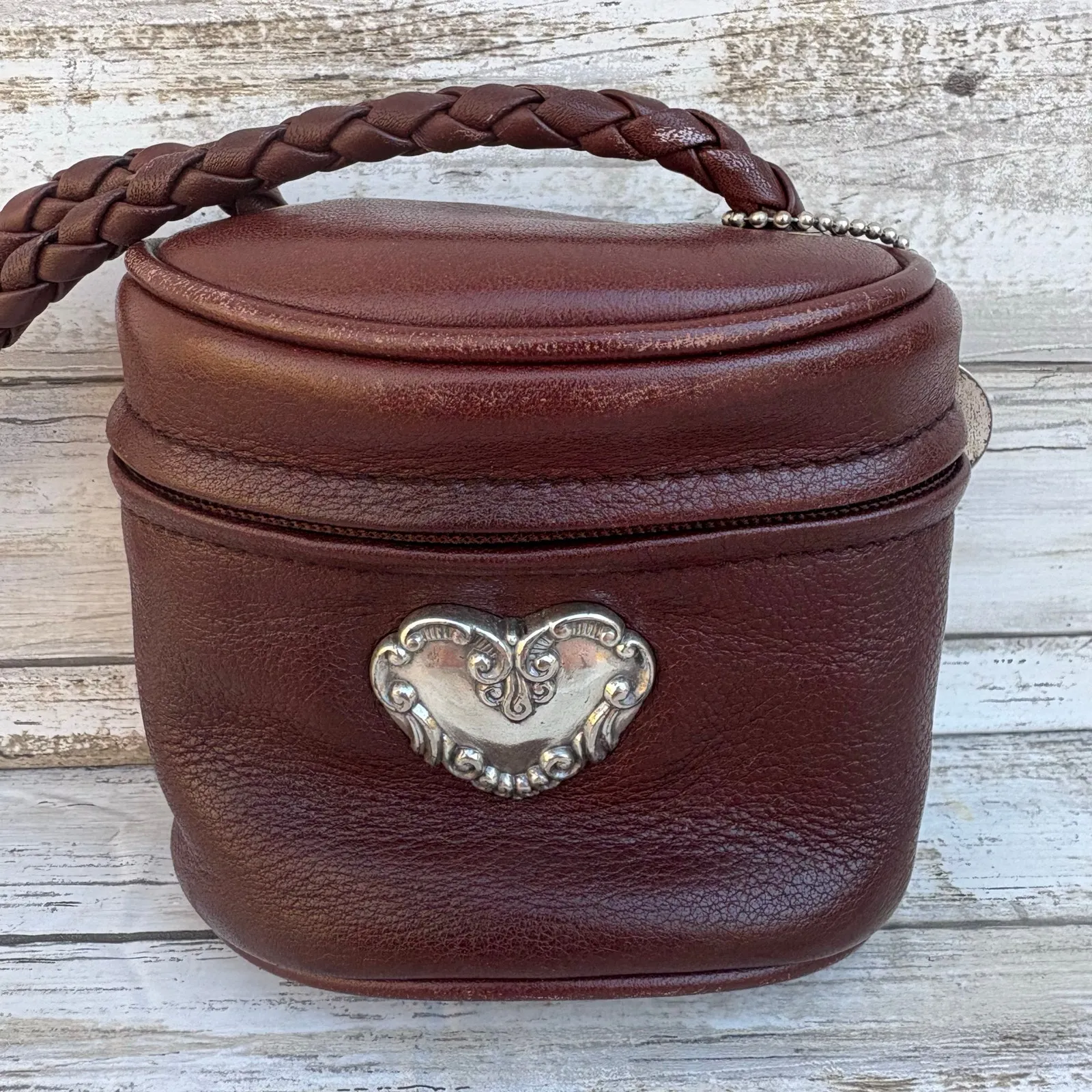 Brighton One World Mini Bag Bucket Purse Brown Braided Leather Crossbody Boho - Image 2