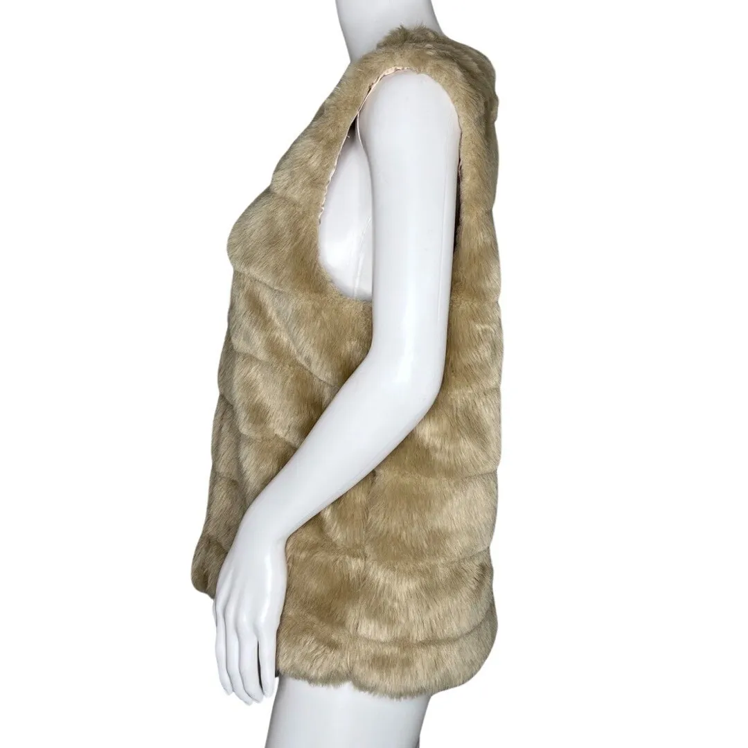 Joie Faux Fur Vest‎ Womens M Tan Beige Quiet Luxury Boho Old Money Urban Chic - Image 4