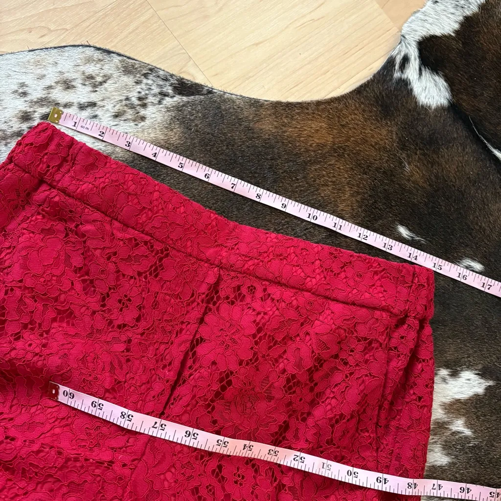 J CREW Red Peyton Lace Cropped Pant Pull On Size 8 - Image 6