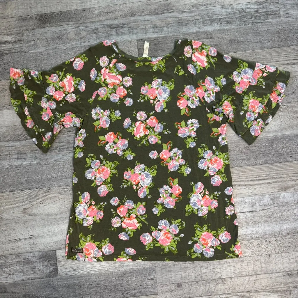 Matilda Jane Green Floral Ruffle Sleeve Knit Women's Top O9 - Image 4