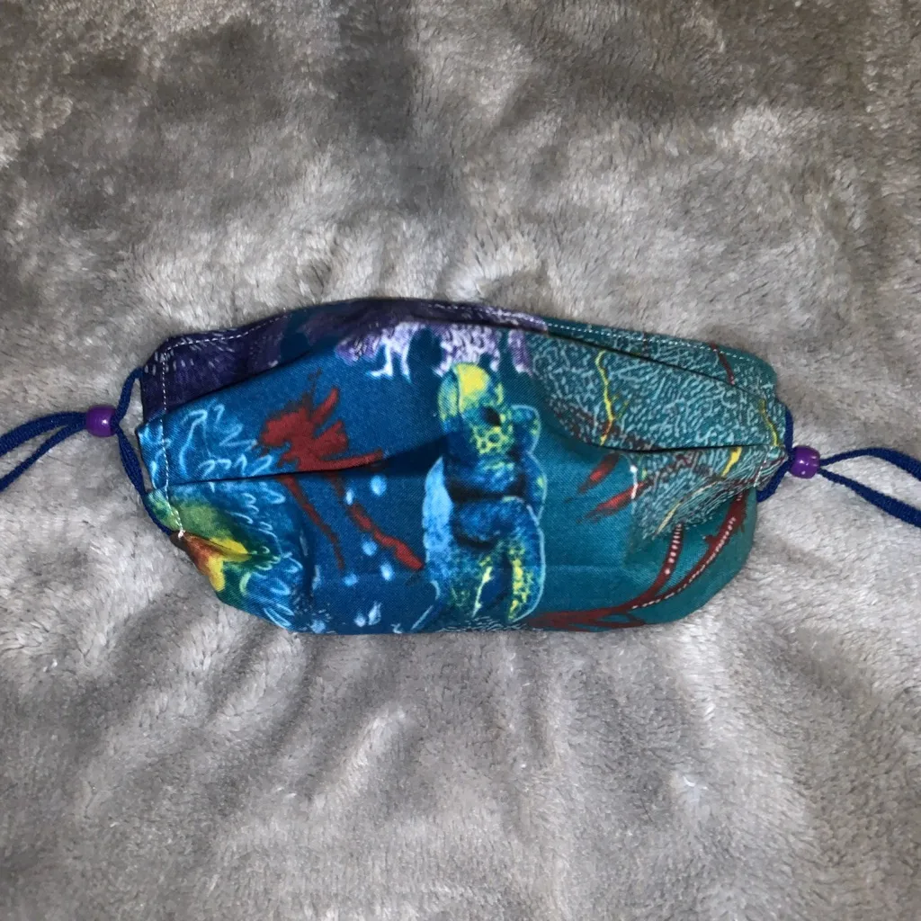 Handmade Fabric Face Mask Under the Sea Turtle Reversible - Image 2