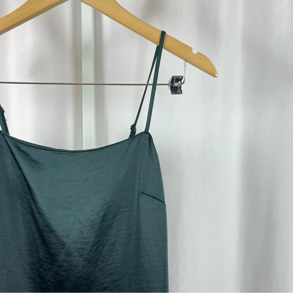 Kendall & Kylie XS Deep Green Silk Slip Slit Mini Dress Square Neckline - Image 10