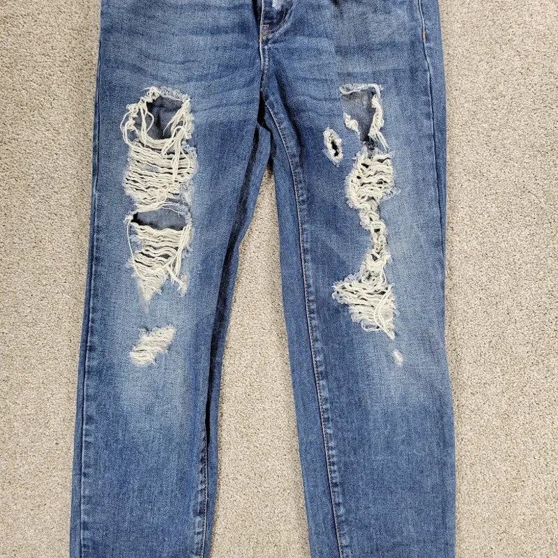 Zara Trafaluc Jeans Womens 4 Blue Mid Wash Distressed Denim Straight Slim - Image 5