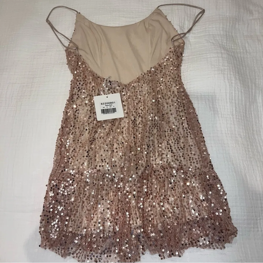 Shine Spaghetti Strap Sequin Mini Dress Rose Gold small never worn - Image 4