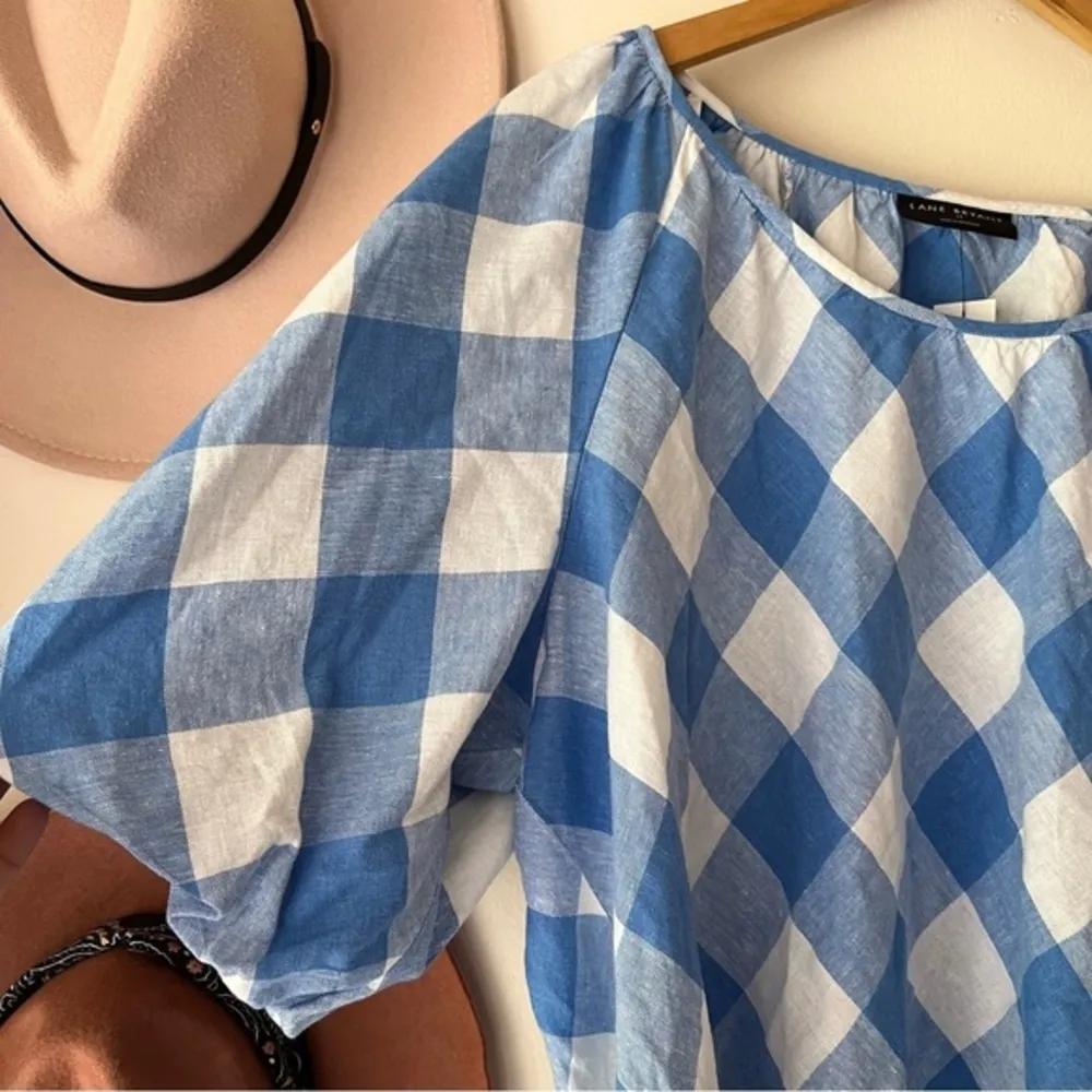 LANE BRYANT Crop Balloon-Sleeve Top & midi skirt set LINEN Lattice Check SIZE 22 - Image 14