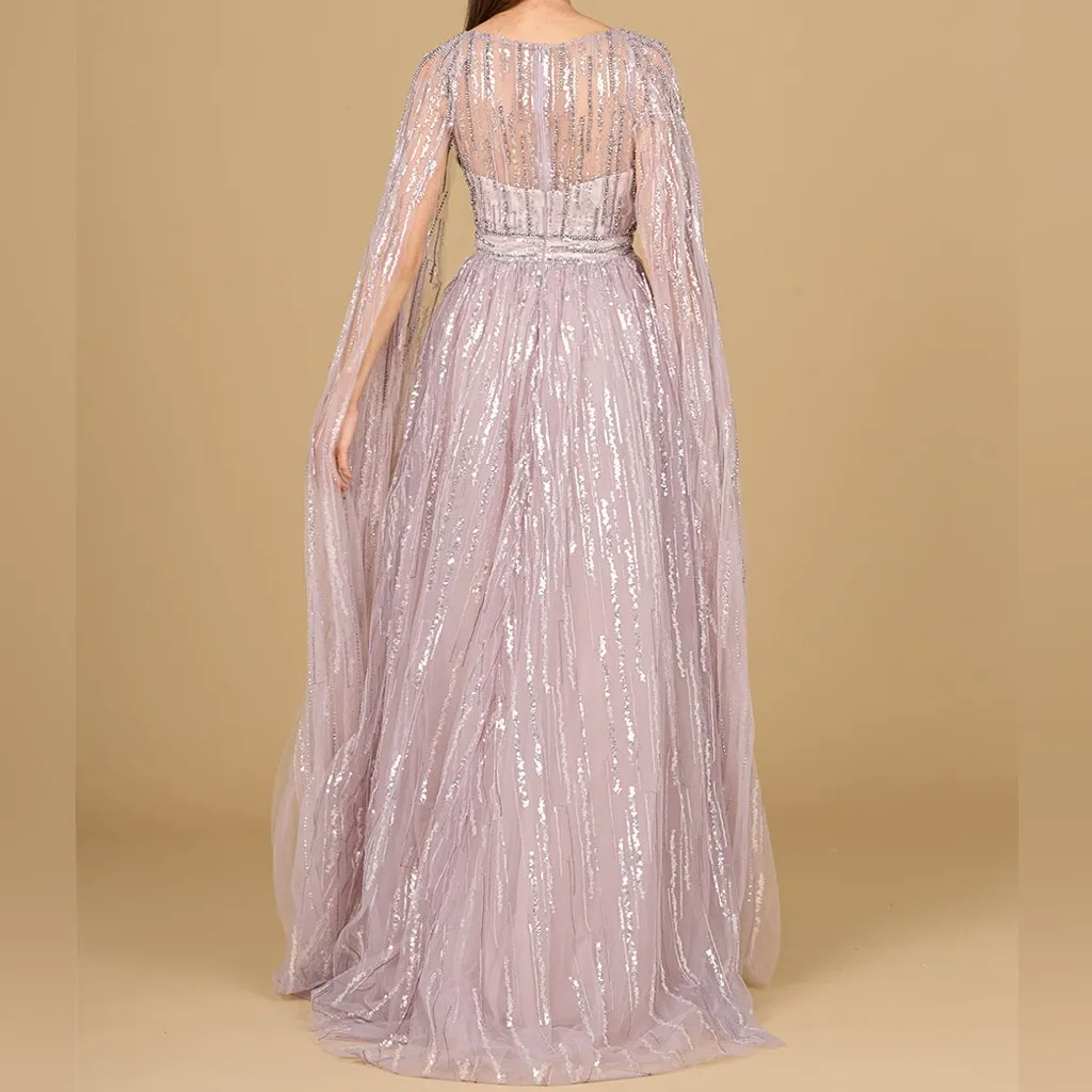 LARA A Line Gown With Long Cape Sleeves Purple Size 6 - Image 4