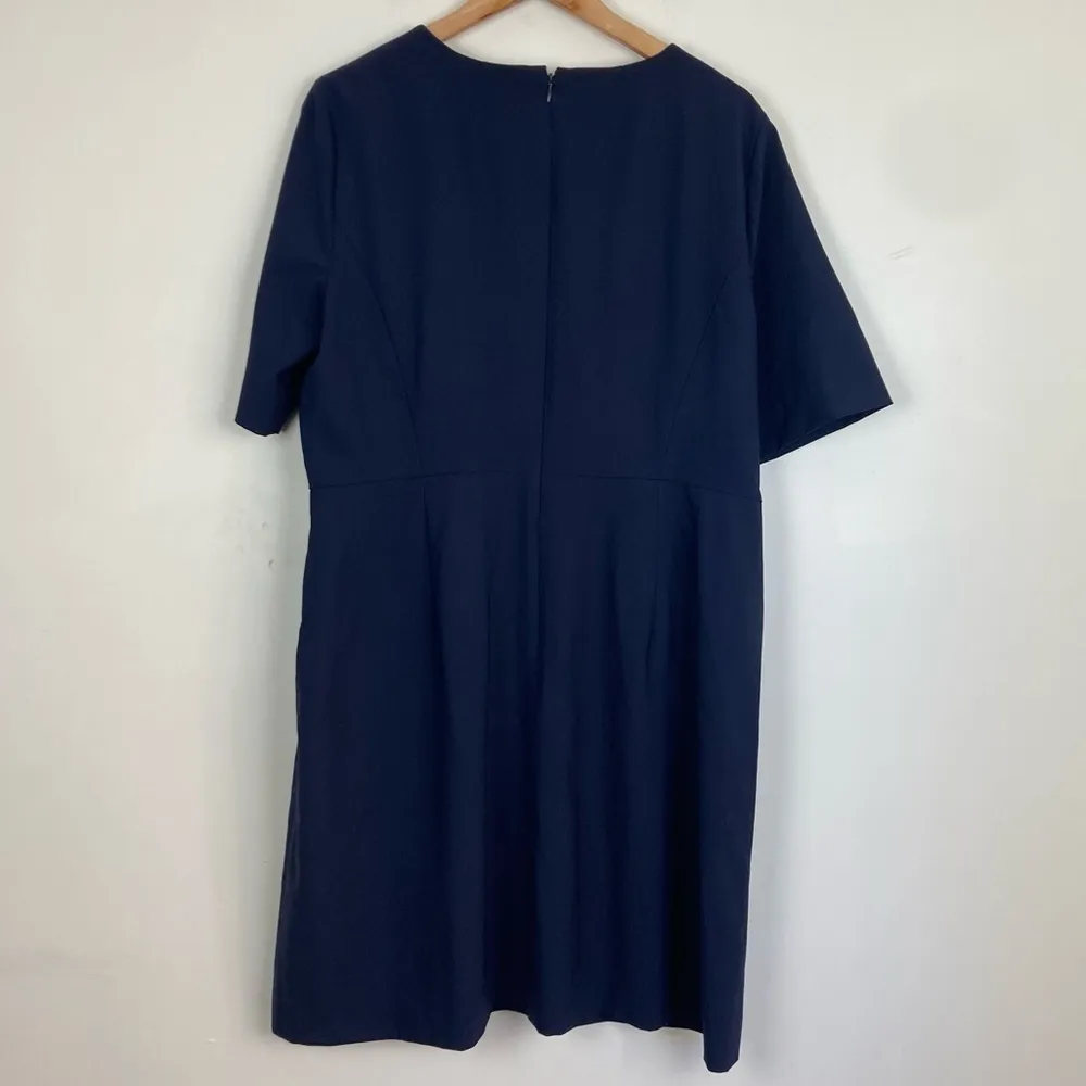 J. Crew Italian stretch wool navy blue A-line tailored knee length dress. Sz 18 - Image 8