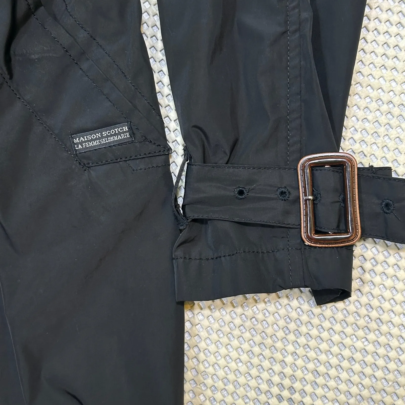 Maison Scotch Trench Coat Lightweight Double Breasted Black Rain Jacket Small - Image 4