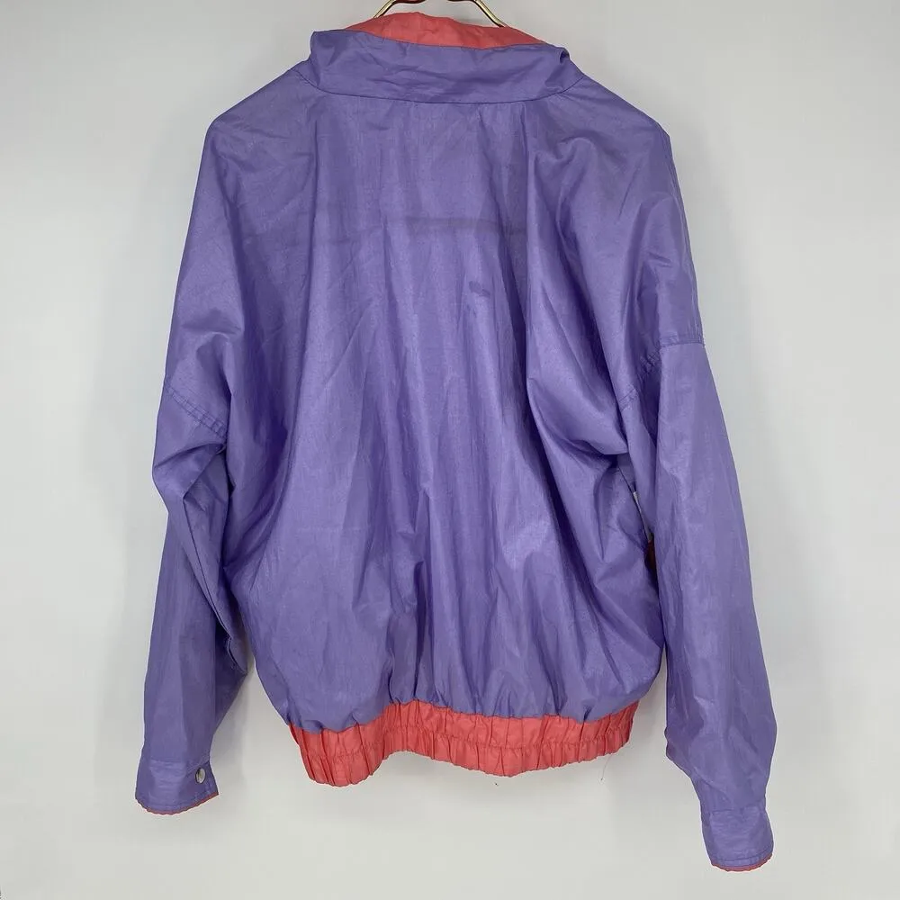 Vintage 80’s Full Zip Reversible Neon Wind Breaker Women’s Size L Purple Size L - Image 3
