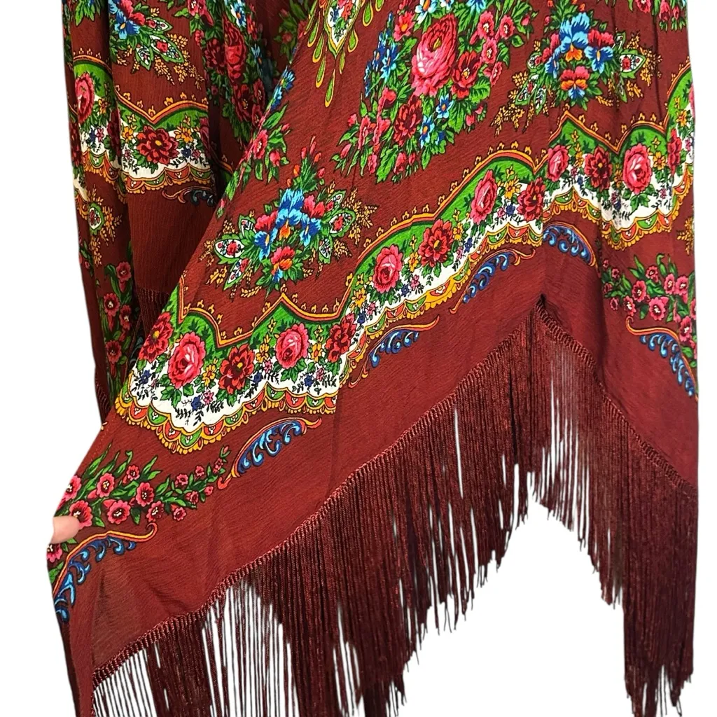 Free People Harvest Moon Butterfly‎ Floral Kimono Fringed Boho Folk Art One Size - Image 7