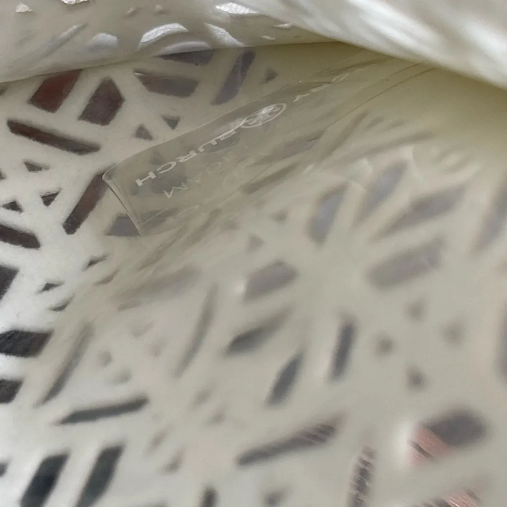 Tory Burch large laser cutout zip clutch pouch White clear pvc lining gold charm - Image 11