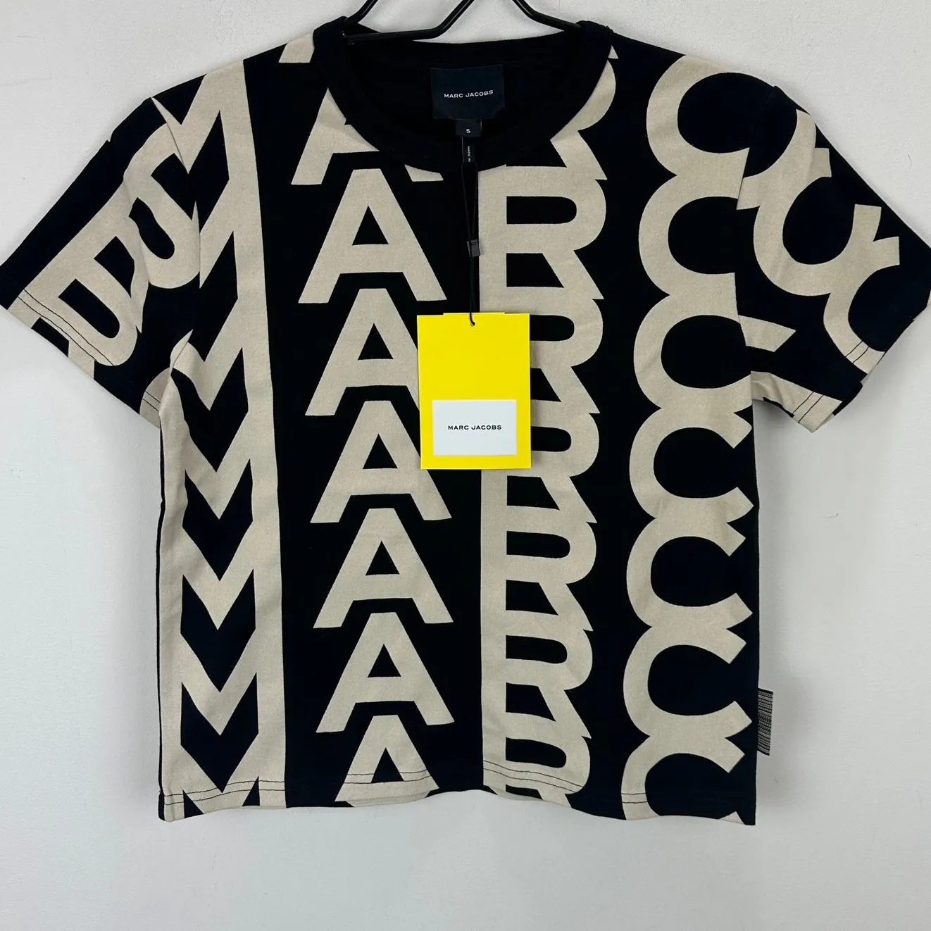 Marc Jacobs The Monogram Baby Tee Shirt Black Ivory Logo Crewneck Small NWT - Image 3