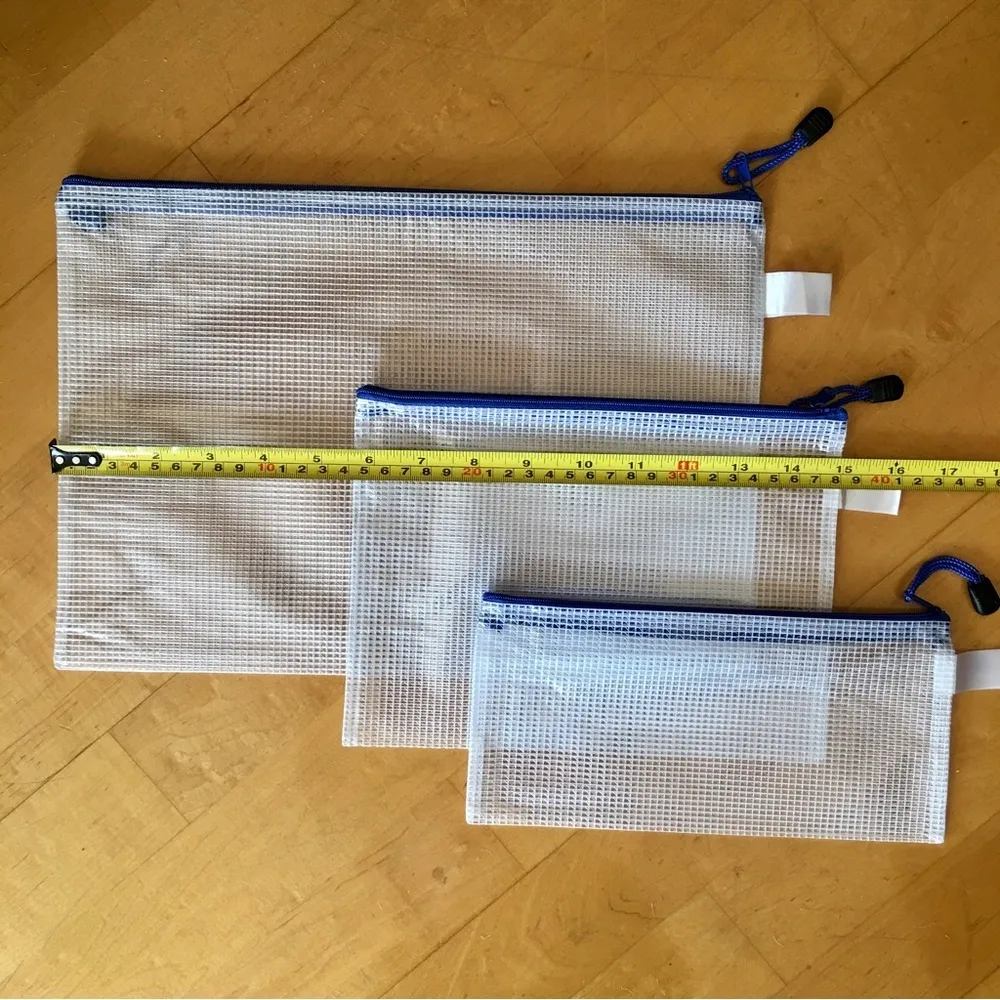 Set/3 Waterproof BLUE Document Zipper Travel Pouches, File Organizers, Clear - Image 5