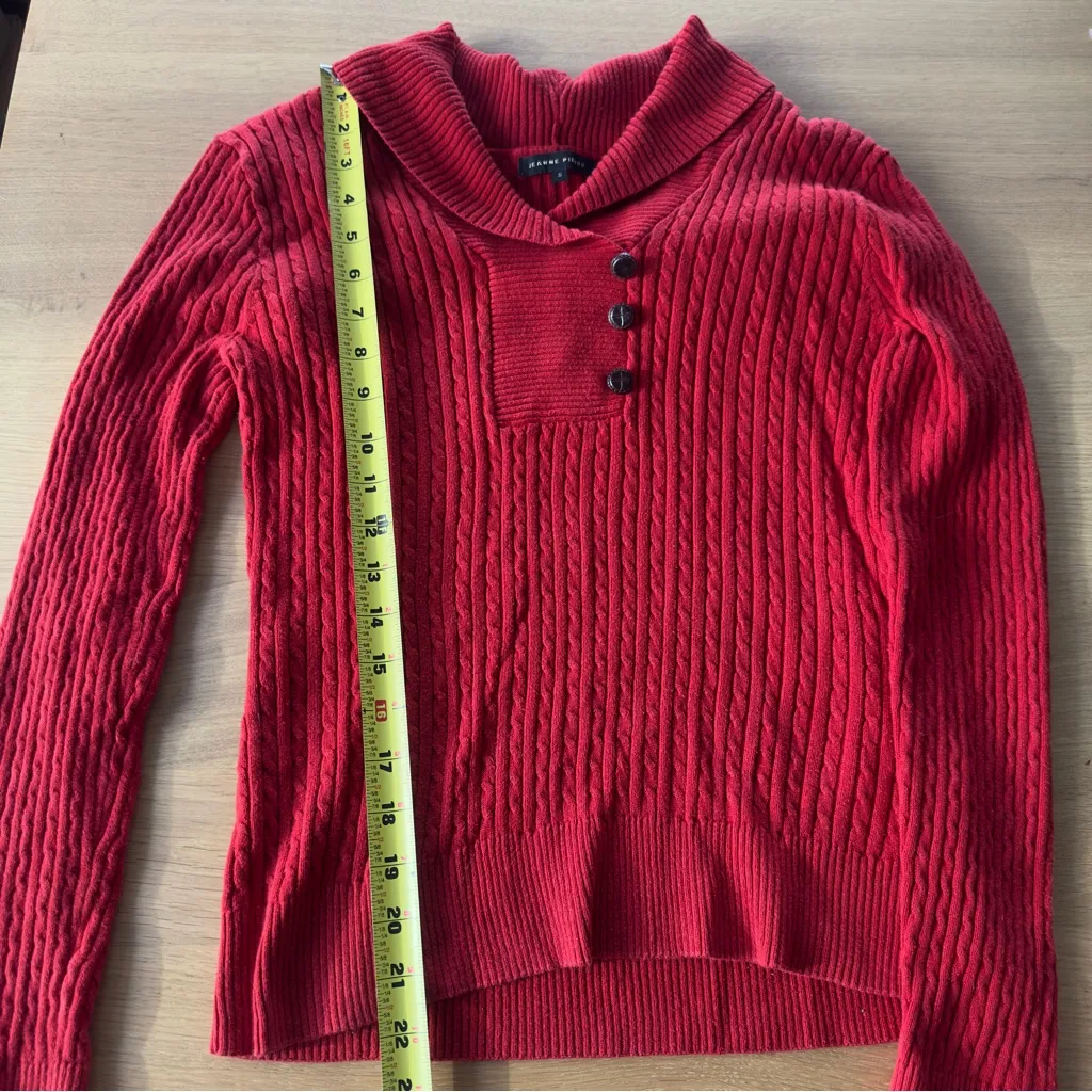 Vintage Jeanne Pierre 100% Cotton Cable Knit Shawl Collar Sweater Fisherman Sz S - Image 9