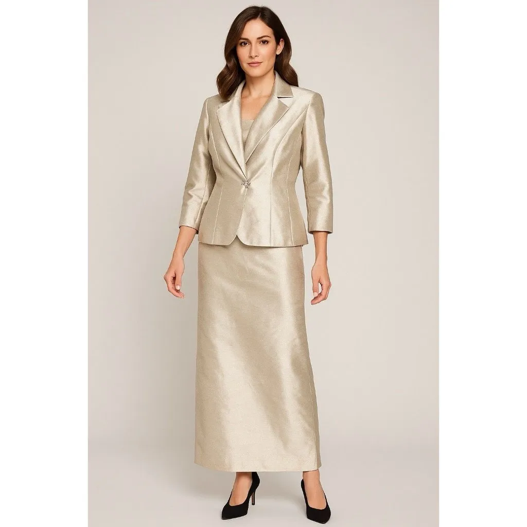 Alex Evenings Formal Suit Womens Size 6 Champagne Shimmer Skirt Jacket Wedding‎ - Image 2