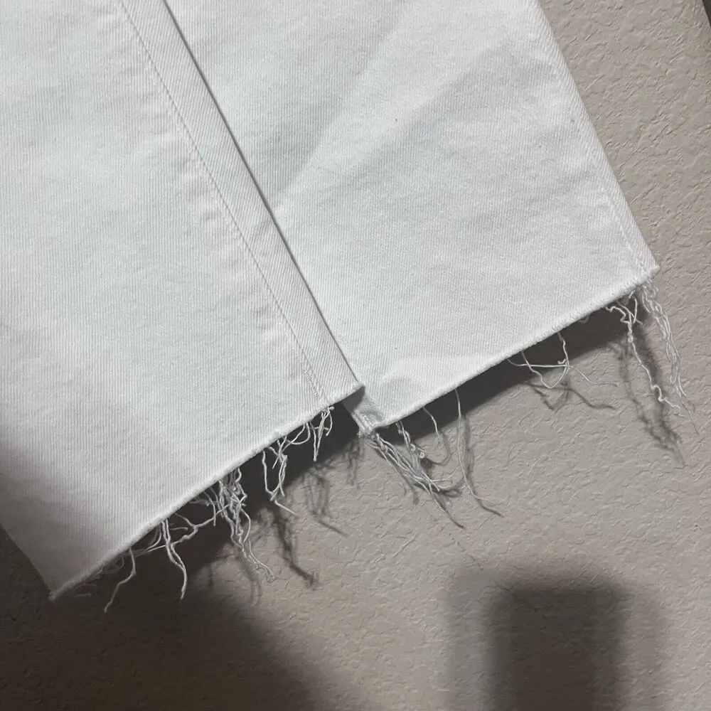 Old Navy high rise curvy OG straight jeans White Stretch Denim size 2P Raw Hem - Image 3