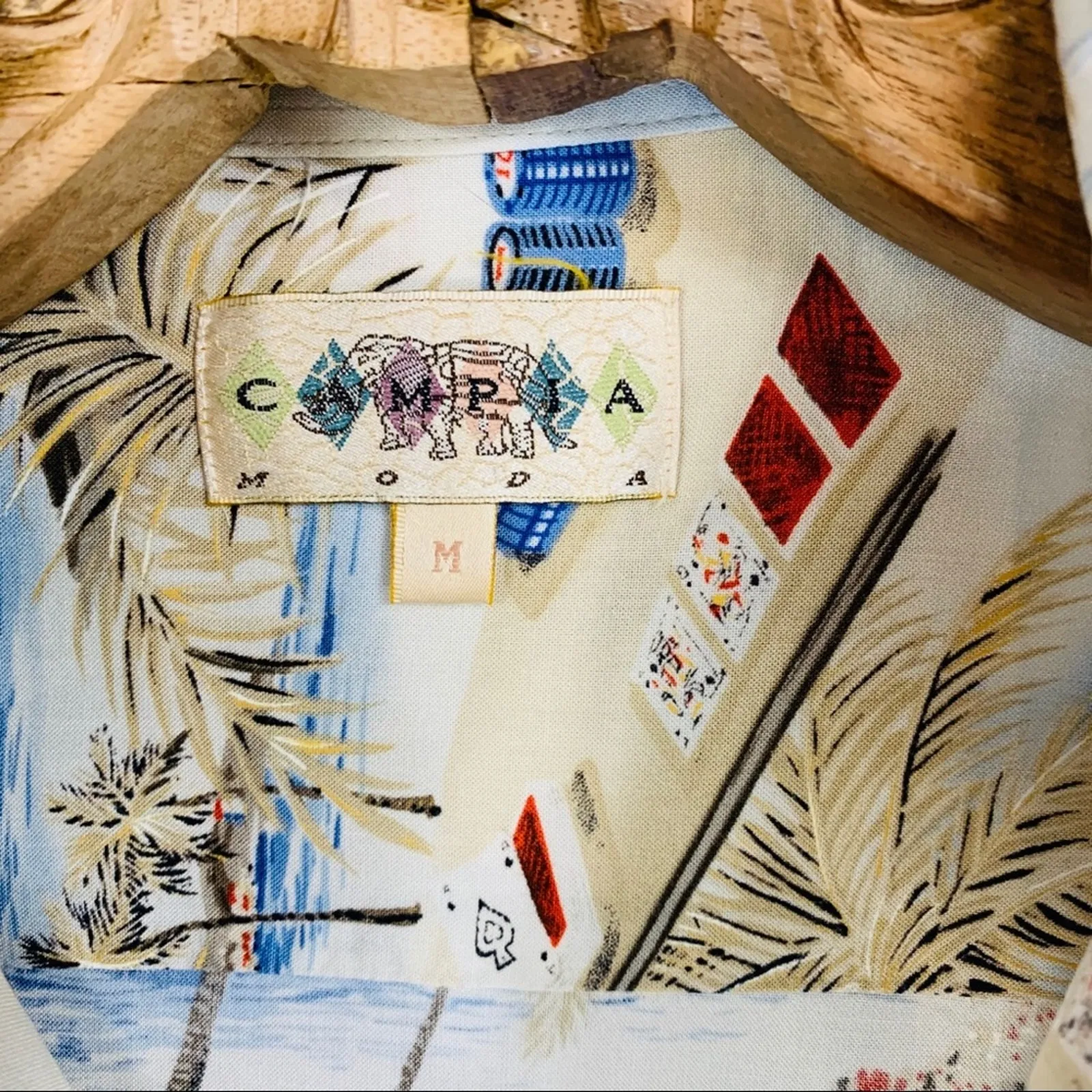 Campia Tropical Beach Poker Camp Shirt Sz Medium Blue - Image 7