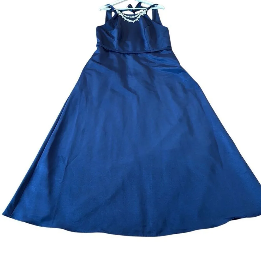 Oleg Cassini Faille crystal neck marine blue a-line maxi dress 18 - Image 4