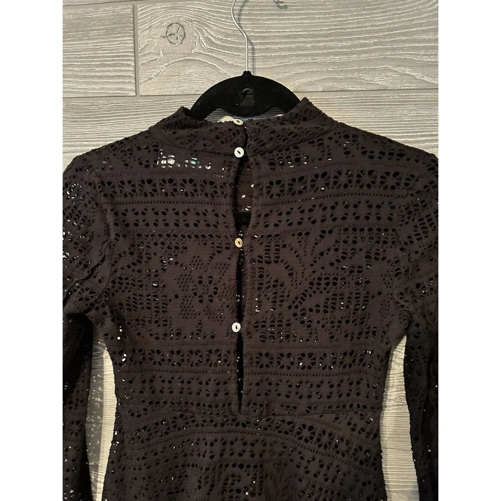 FP Beach Black‎ Eyelet Mock Neck Long Sleeve A-Line Mini Dress XS - Image 2