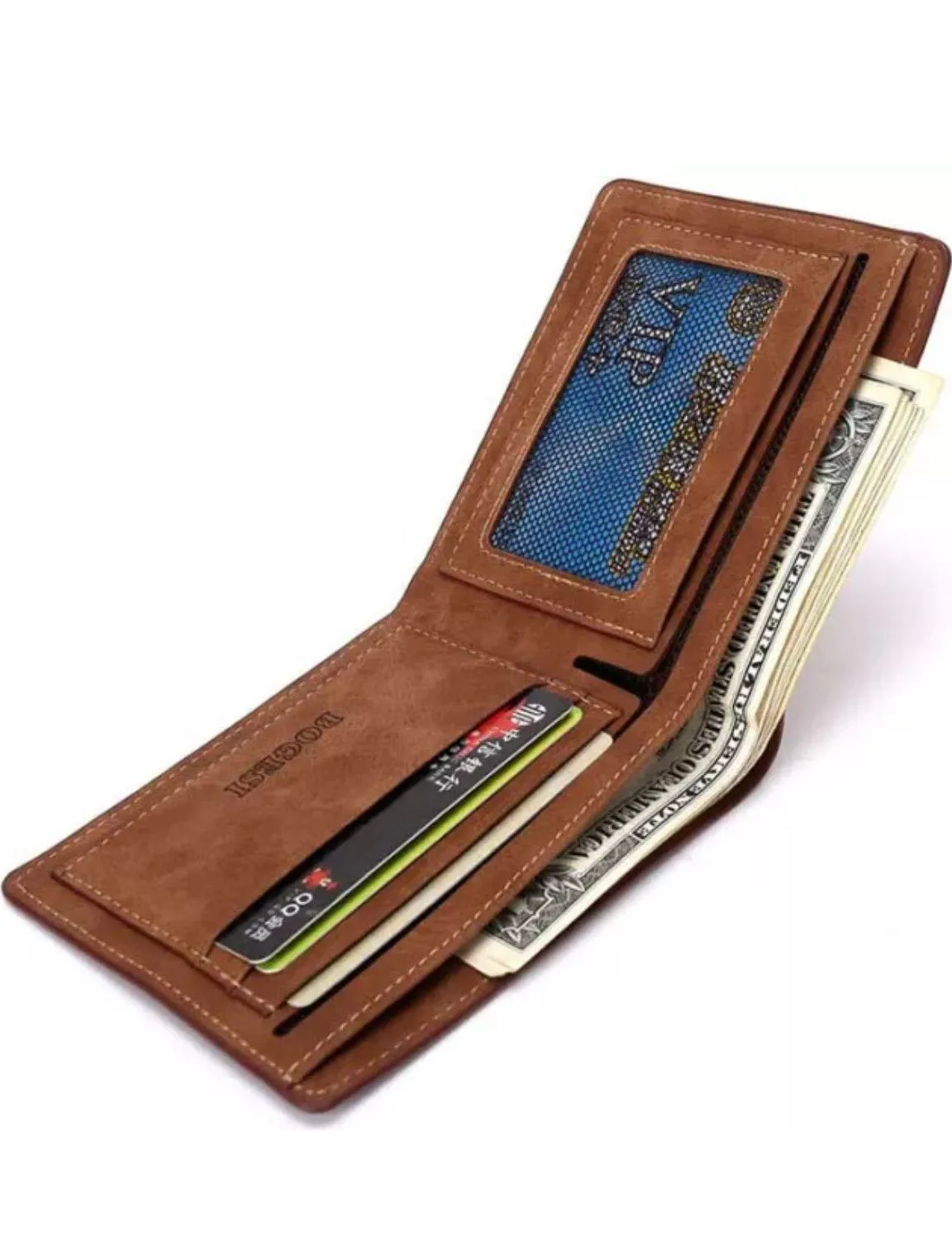 Men’s Slim Brown Leather Bifold Wallet Soft Thin Perfect for Cards and ID - Image 2