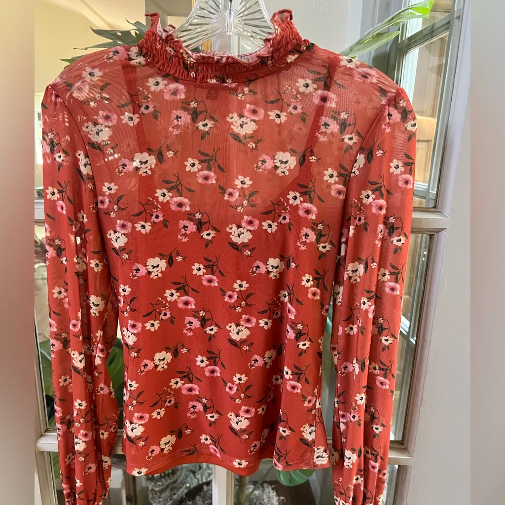 Y2K Top Women’s Medium Long Sleeve Floral Sheer with Tank top underneath - Image 2