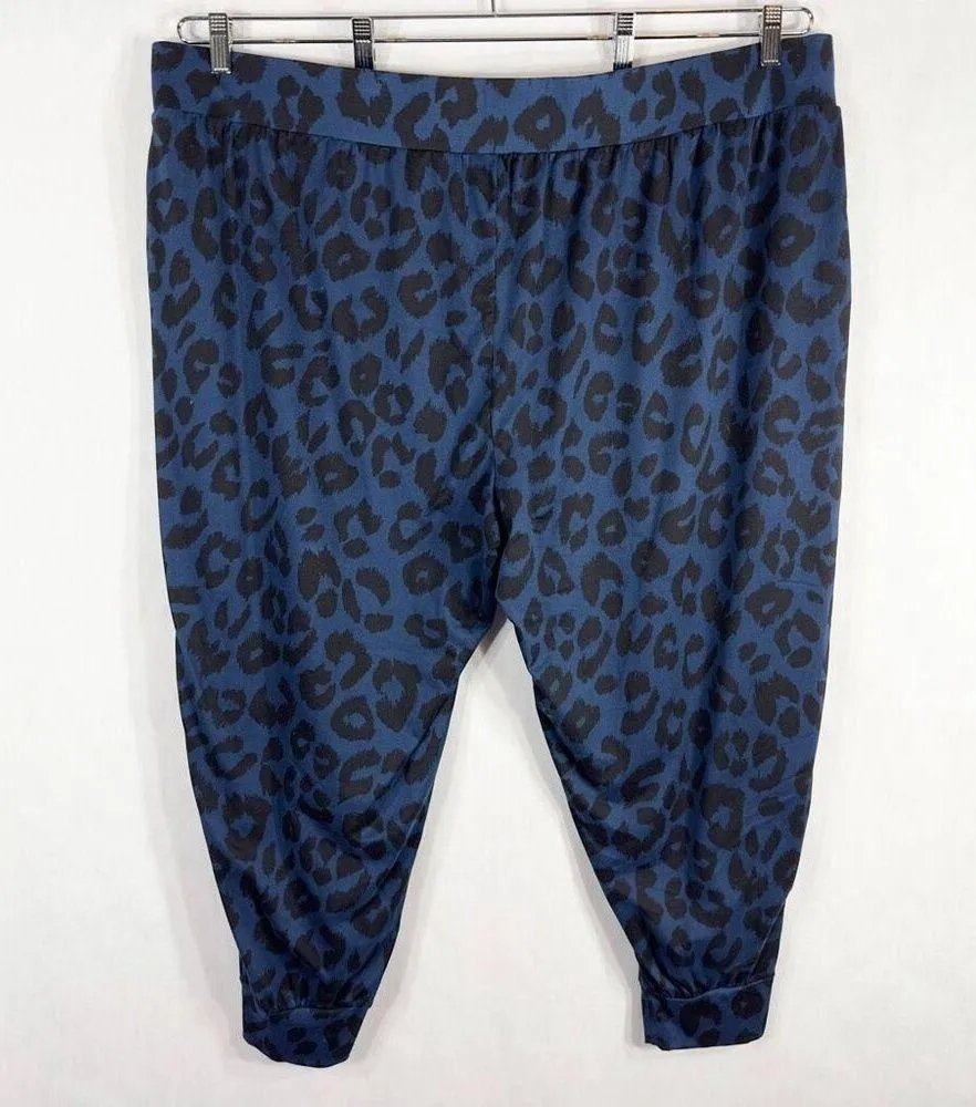 LaunGy by Giuliana Plus Size 3XP Pants Blue Black Leopard Print Knit Stretch 147 - Image 2