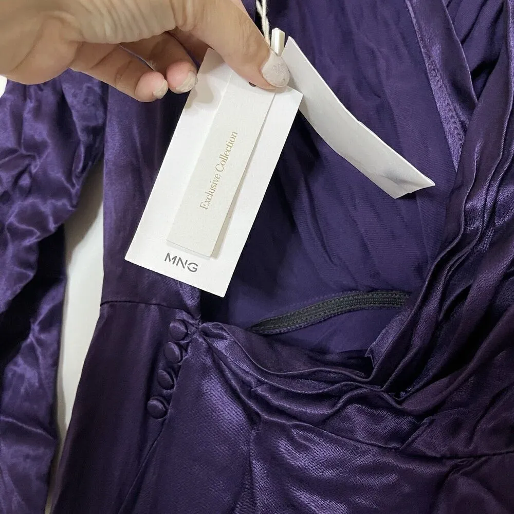 NEW! Mango MNG Purple vneck plunge open back Satin wrapped slit maxi dress US 4 - Image 10