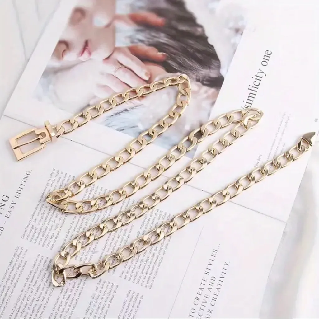 Stylish Gold Plated Chain Belt‎ Simple Casual Metal Waist Chain Adjustable - Image 7