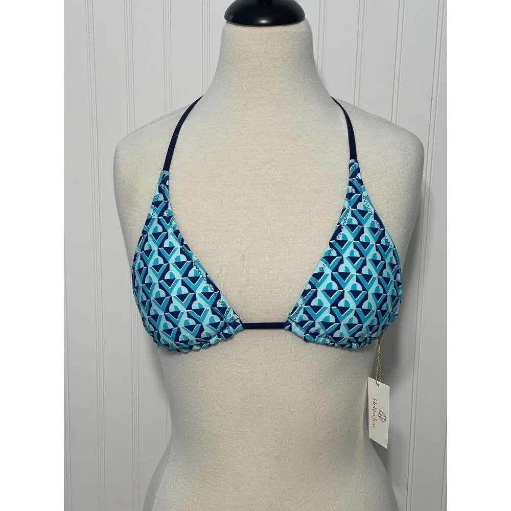Helen Jon Palm Springs Reversible String Bathing Suit Bikini Top Navy Blue XS Blue - Image 15