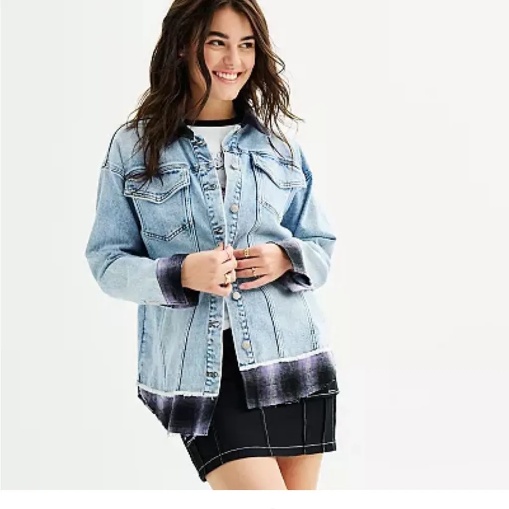 Juniors' SO® Contrast Flannel Plaid Denim Jacket - Image 2