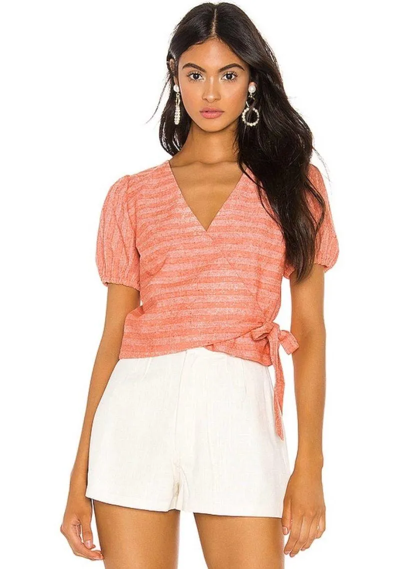 Line and Dot  New! Revolve Zoe Linen Blend Wrap Top - Image 2