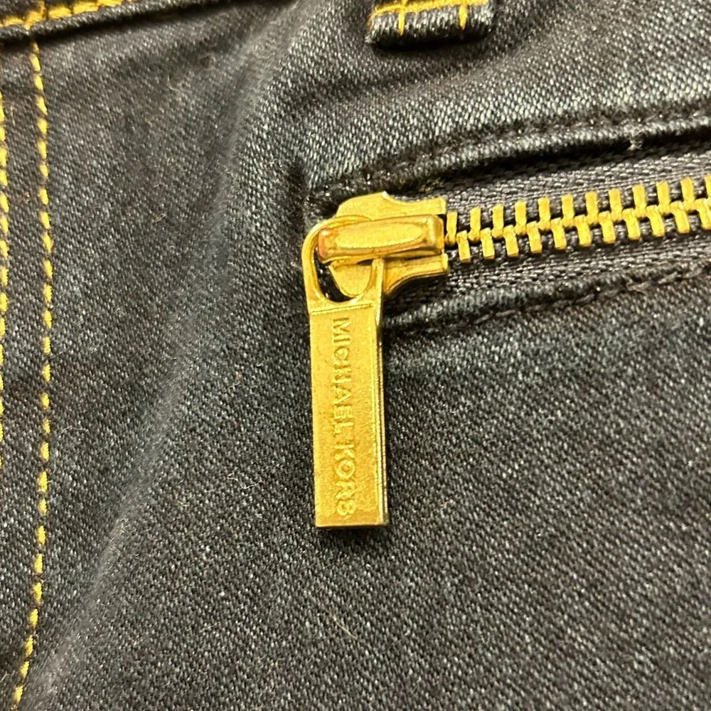Michael Kors Dark Wash Mid‎ Rise Skinny Jeans Gold Accents women’s size 10 - Image 3