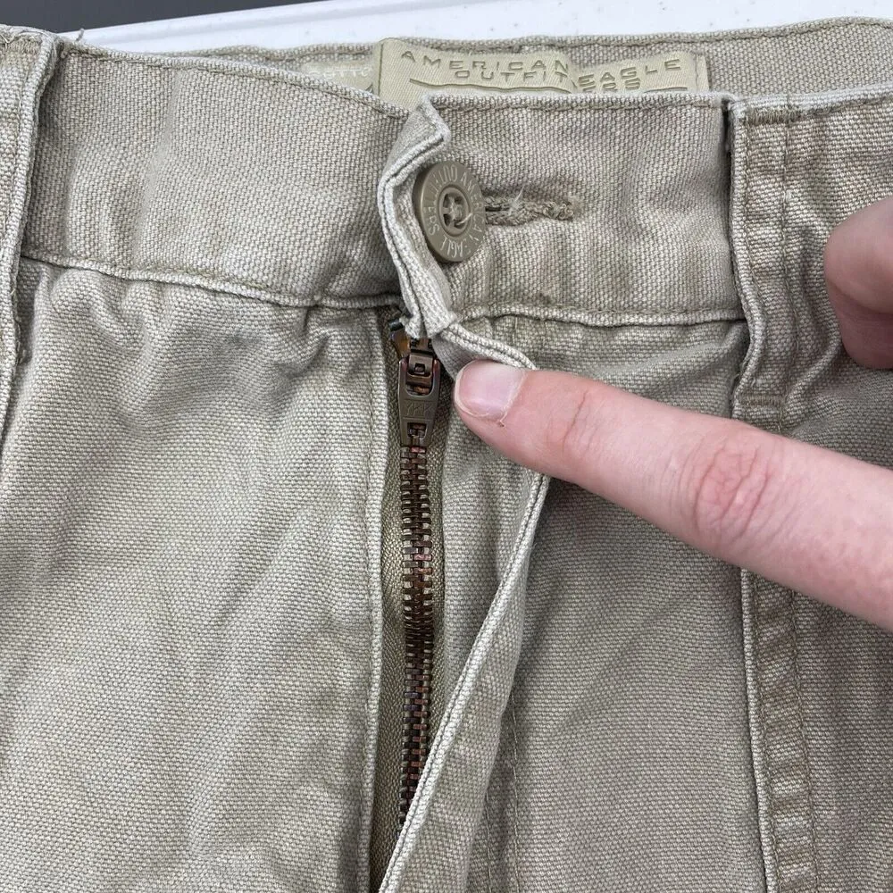 Vtg American Eagle Size 8 Cargo Pants Wide Leg High Waisted Baggy Y2K Beige Tan - Image 7