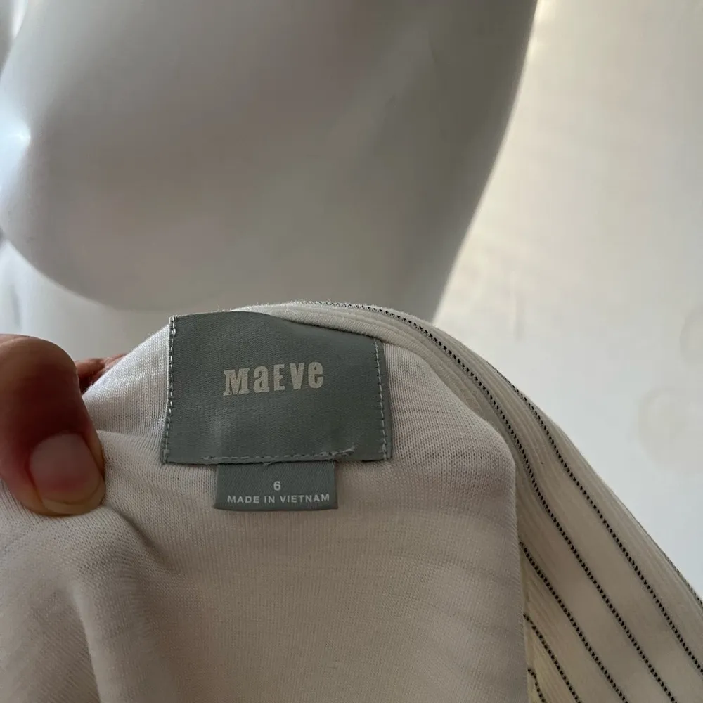 Anthropologie Maeve sunland white striped ruffled flutter sleeve midi dress 6 - Image 6