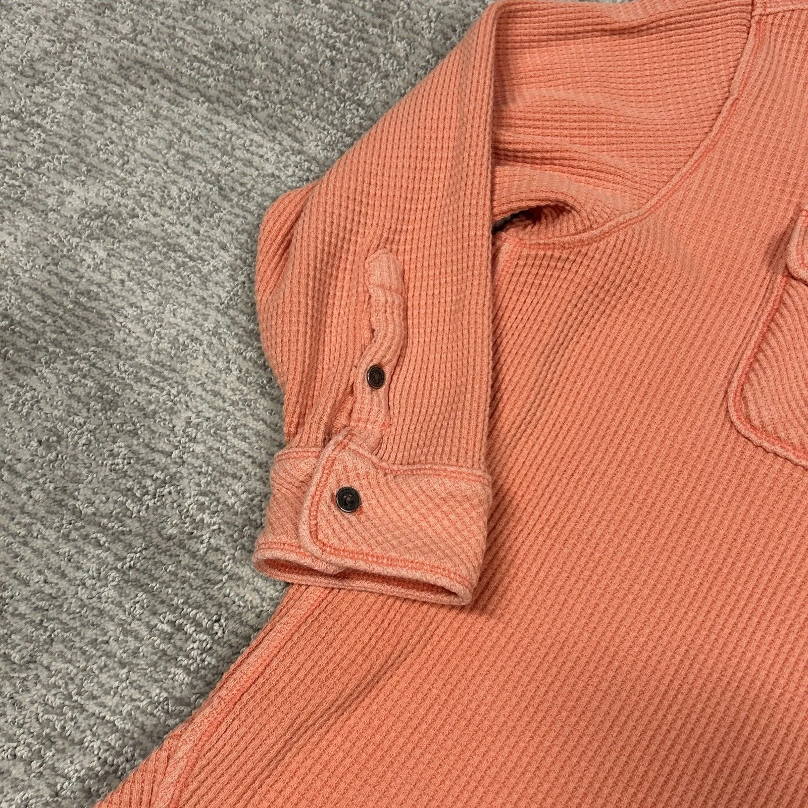 Aerie Lumberjane Shirt Womens Small Waffle Knit Saturn Peach Orange Oversized - Image 3