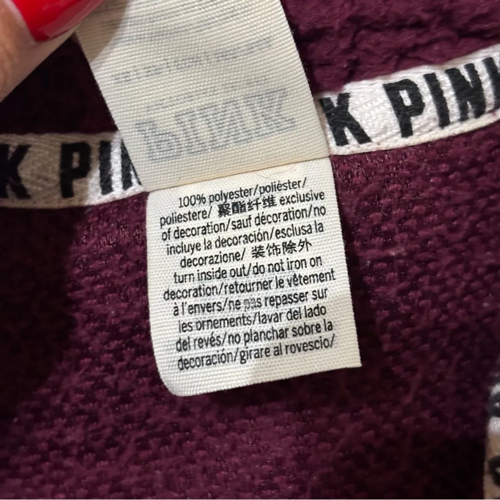 Victoria’s Secret PINK Women’s Sherpa Sweater 1/4 Zip Plush Burgundy size XS - Image 3