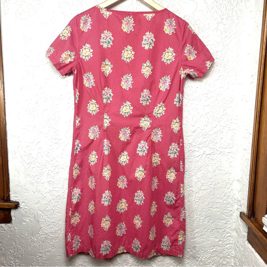 VTG 90’s LIZ CLAIBORNE Red White Polka Dot Floral Midi Cottage Dress Size 8 - Image 8