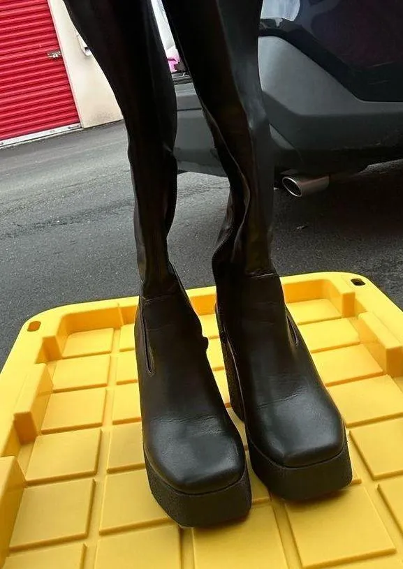 Abound Black pleather platform boots knee high - Image 3