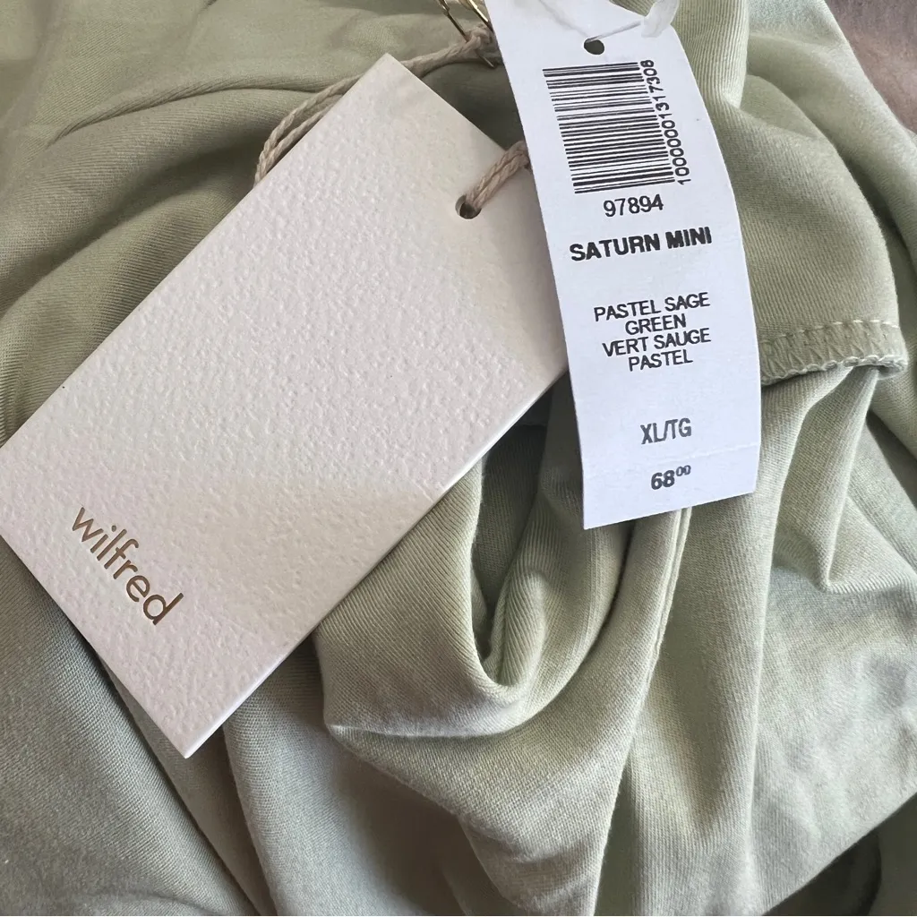 Aritzia Wilfred Saturn Mini Dress Pastel Sage Green Tie Wrap Detail NWT XL - Image 8