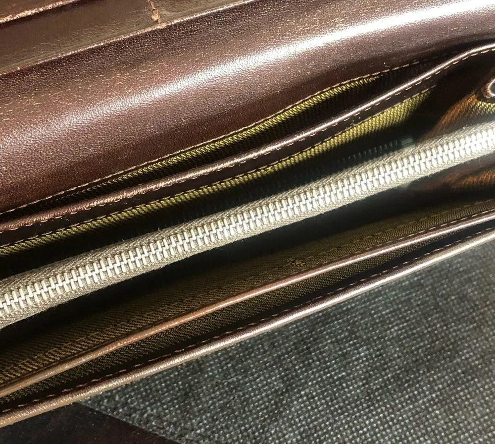 FENDI Zucca Navy Canvas and Brown Leather Snap Wallet 8 Credit Cards 4 Billfolds - Image 10