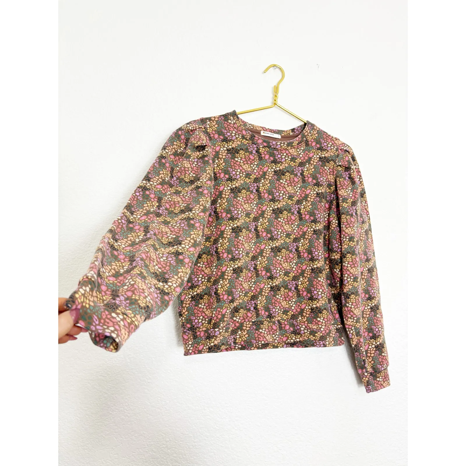 Marine Layer Enya Puff Sleeve Sweatshirt Size Small Brown Floral Coquette - Image 12