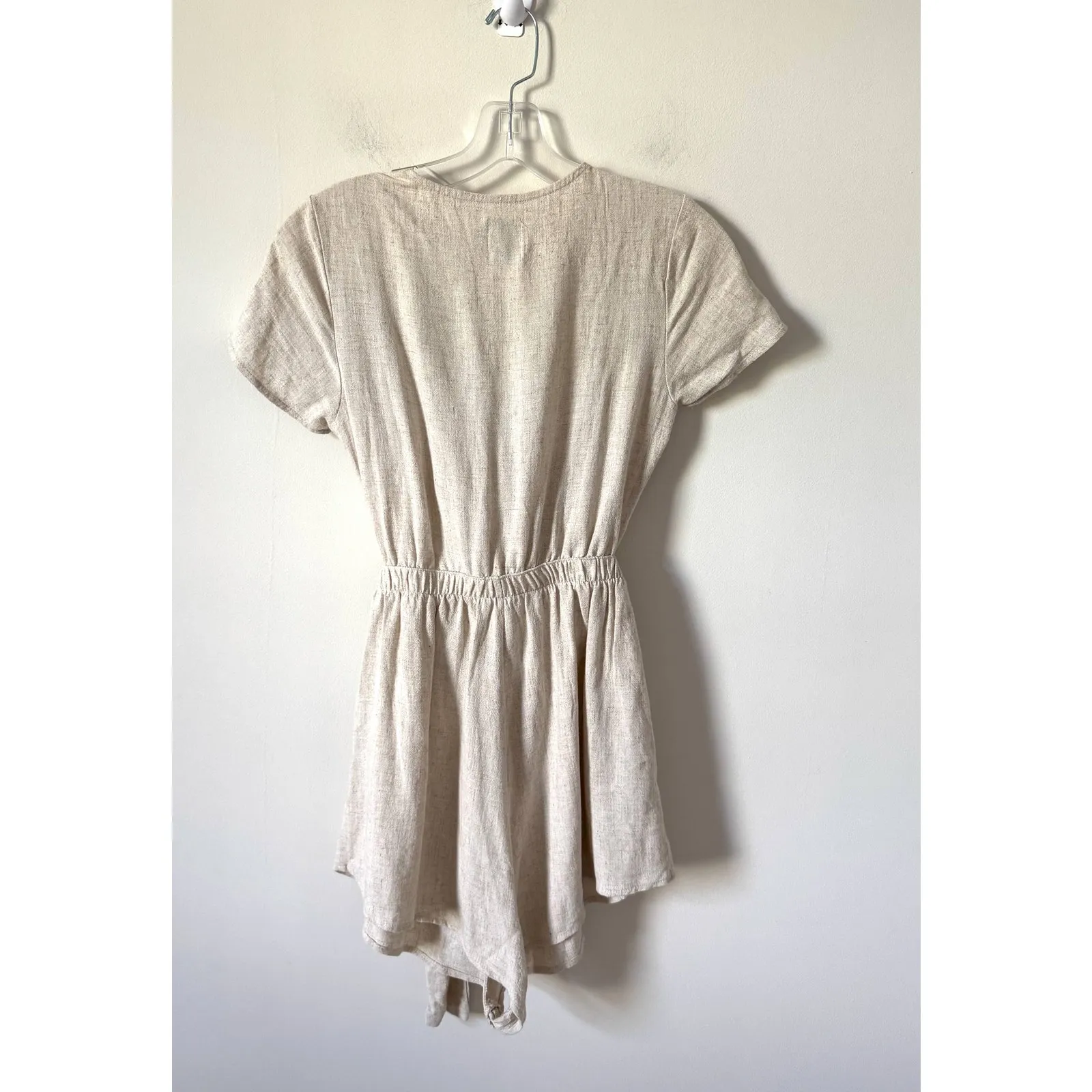 Prince Polly Front Tie Low Cut Linen Romper Tan Size Small - Image 3