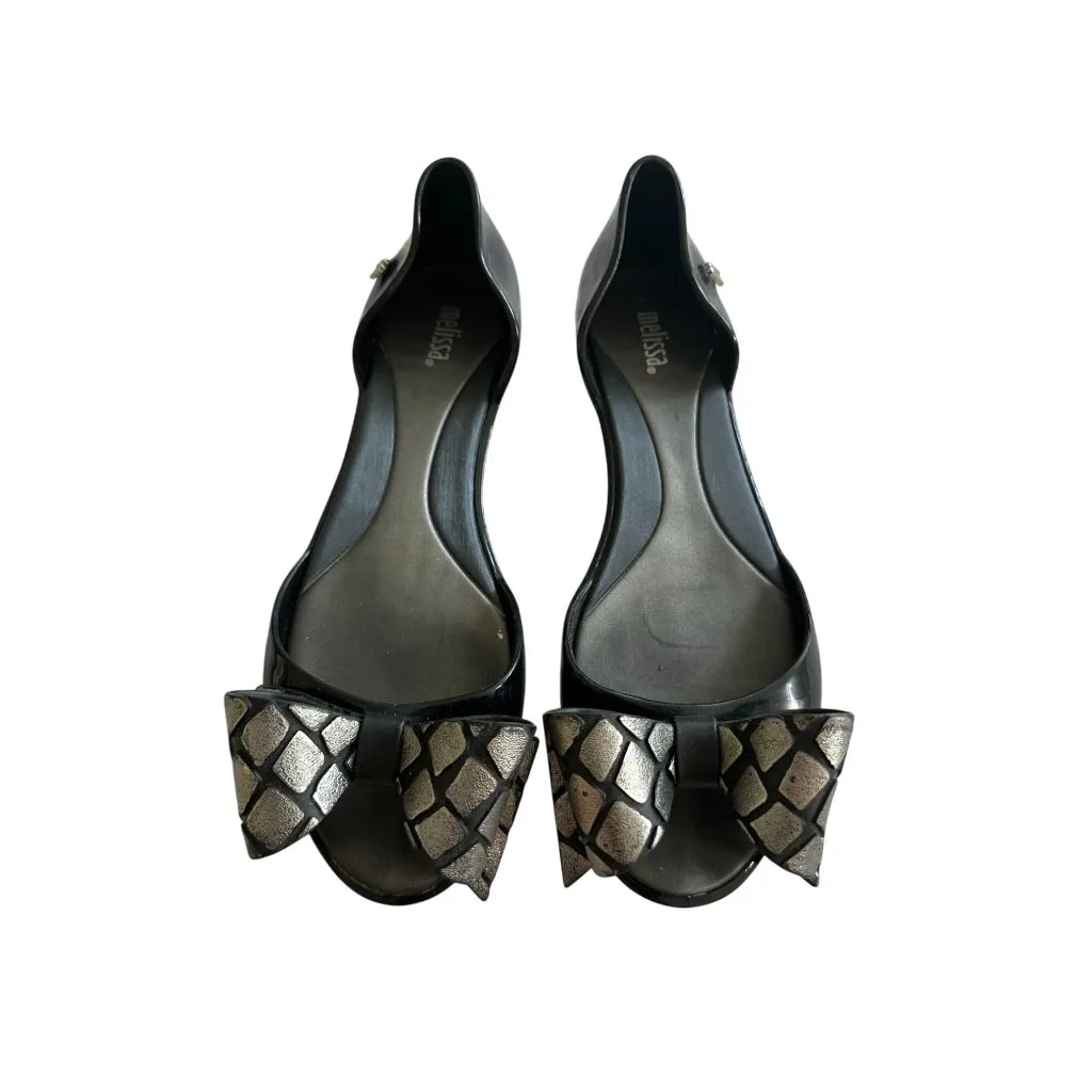 MELISSA Black Silver Bow D’Orsay Flats Size US 7 - Image 3