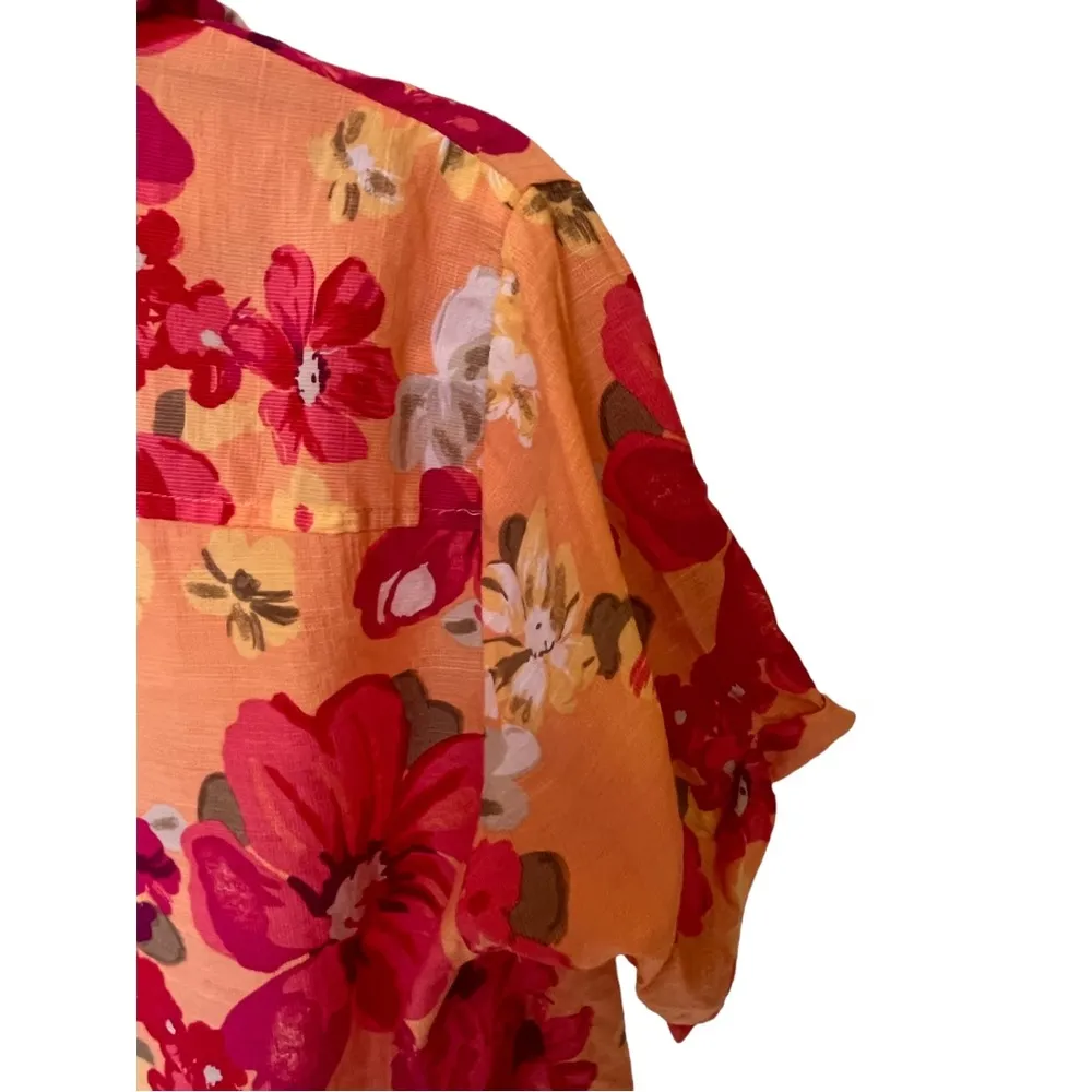 White stag bright floral button up short sleeve blouse - Image 5