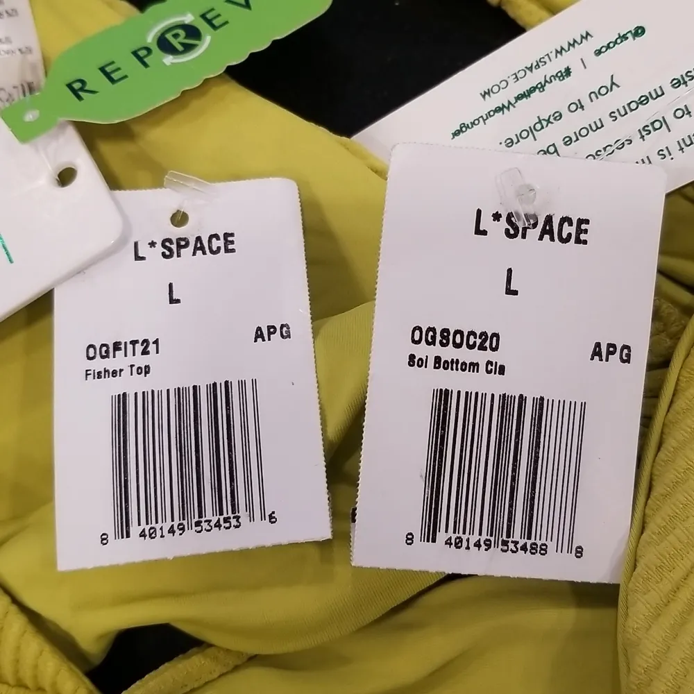 💕L*SPACE💕 Eco Chic Repreve Bikini Set Fisher Top + Sol Bottom Green Large NWT - Image 11