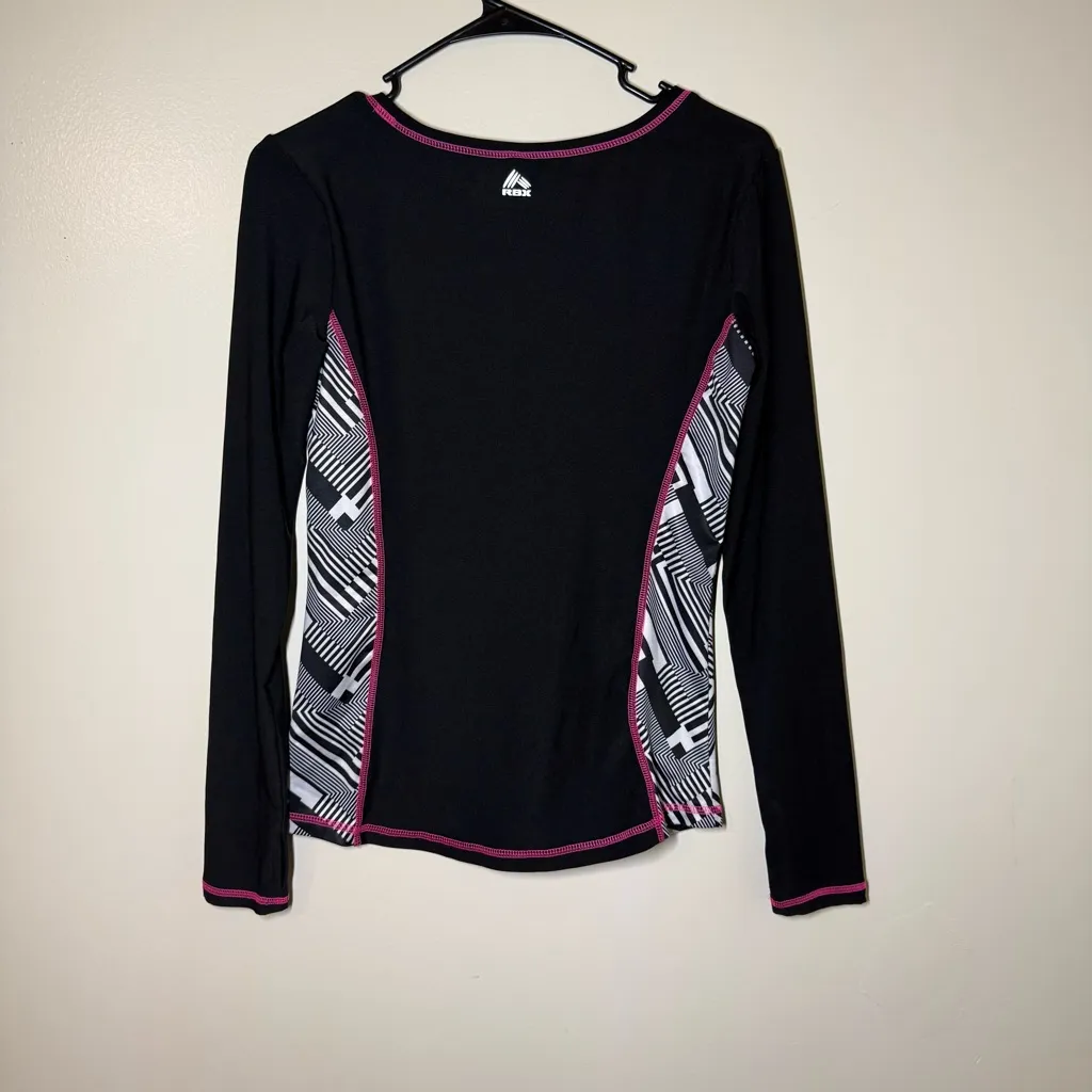 RBX Black and Pink Long Sleeve Top with Geometric Accents - Image 2