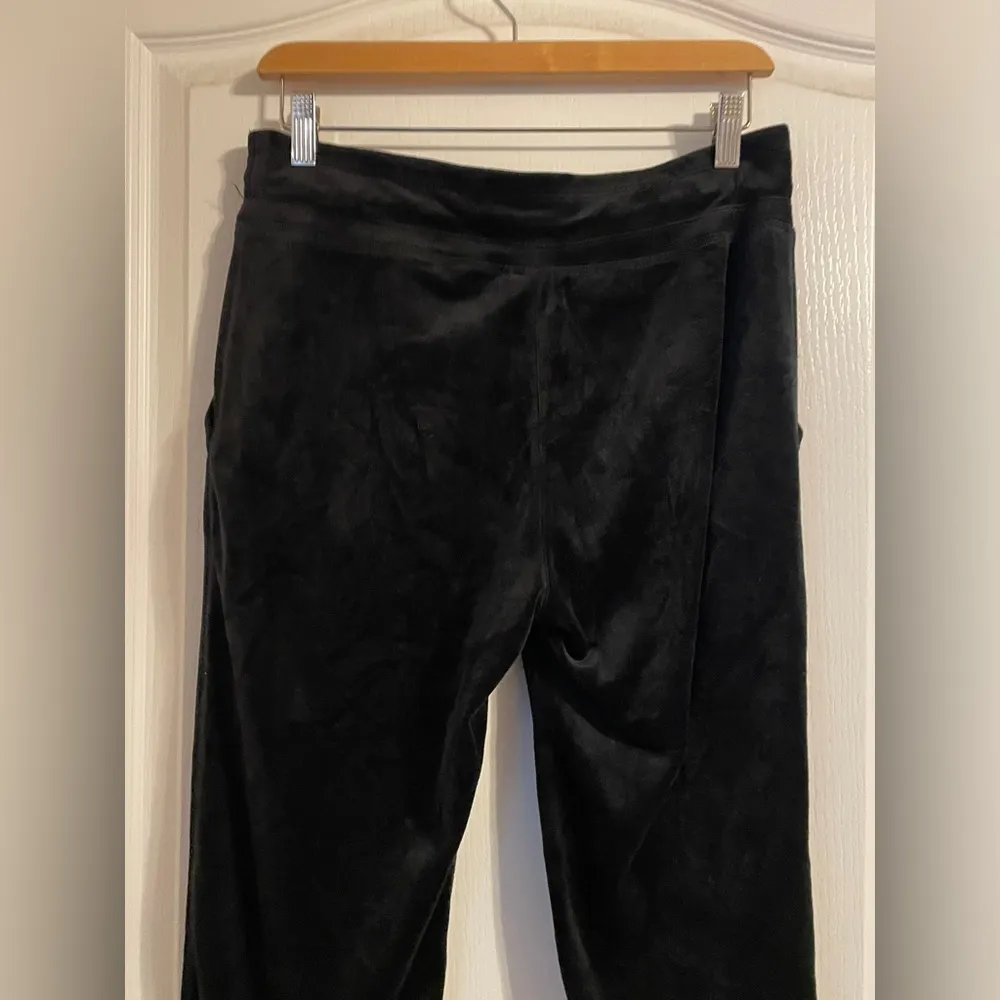 DKNY Sport Black Velvet Velour Y2K Wide Leg Rhinestone Logo Lounge Pants Size Sm - Image 4