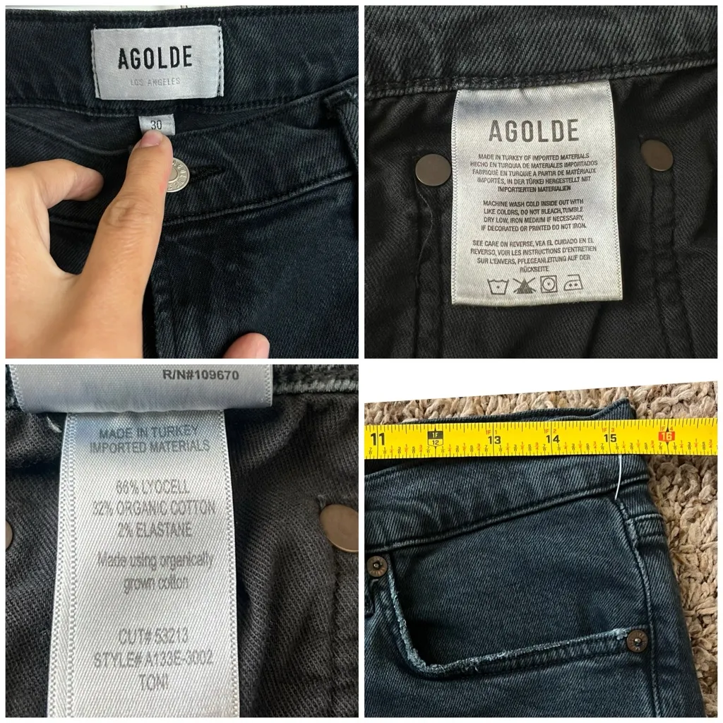 AGOLDE Jeans Black Toni Straight Leg Mid Rise Denim Organic Sz 30 - Image 14