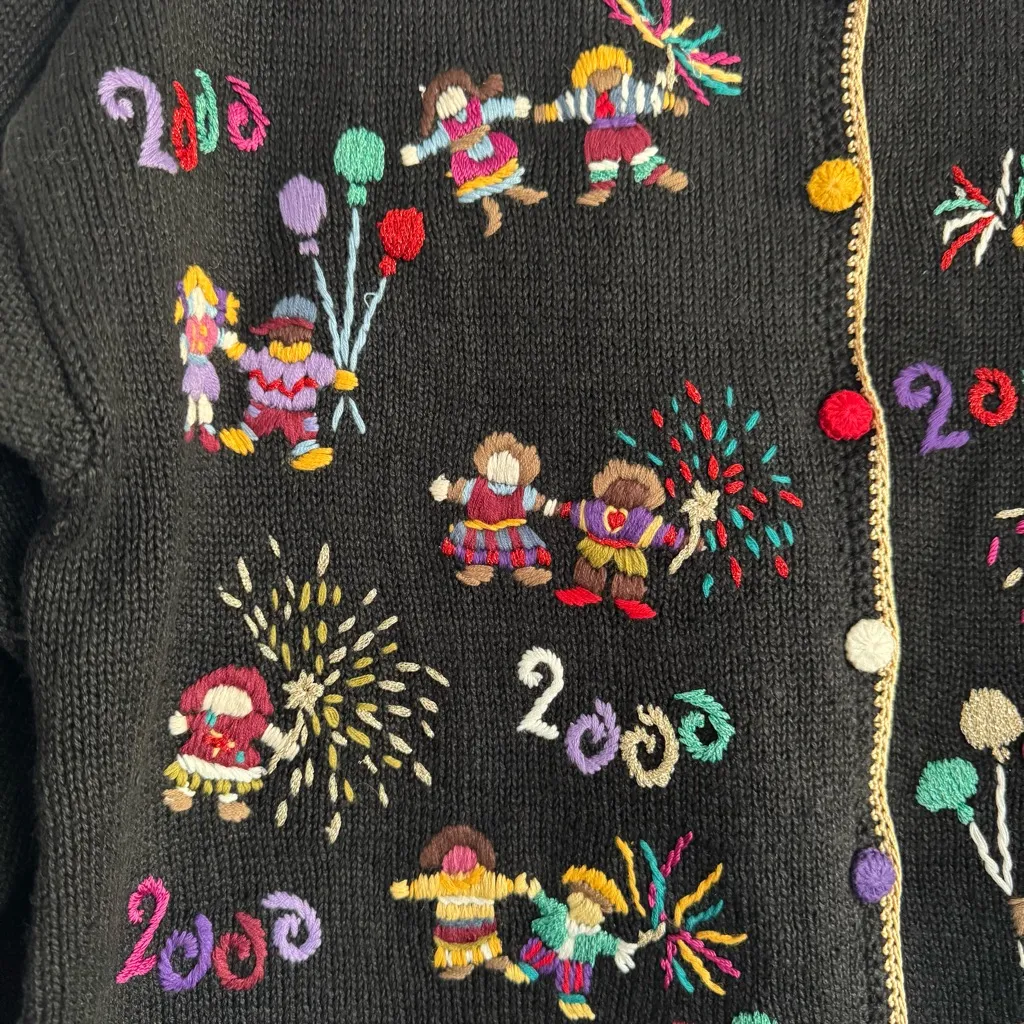 Vintage 1999 Heirloom Collectibles World Party 2000 Cardigan Sweater‎ Y2K Size L Black Size L - Image 4