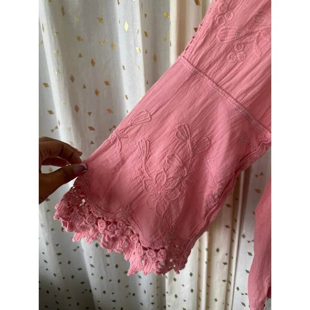 Soft Surroundings 28W76 Floral Embroidered Crochet Lace Bell Sleeve Blouse Top M - Image 3